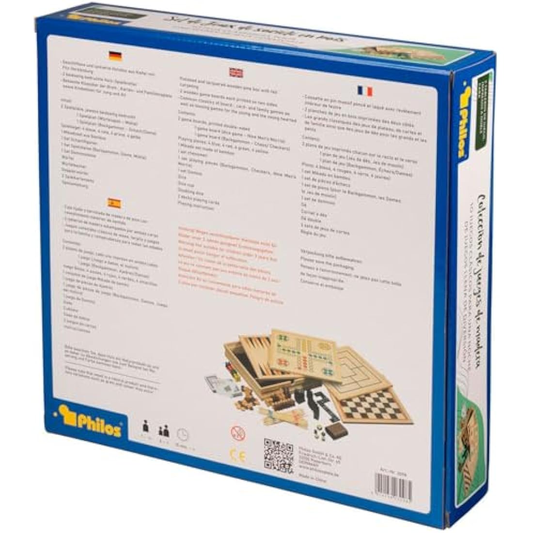 Philos 8-in-1 Wooden Game Compendium – 30cm Pine Board Game Set
