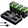 LP 9V Rechargeable Li-ion Battery 4-Pack with 4-Bay USB Charger