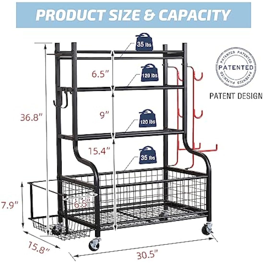 Mythinglogic Dumbbell Rack - 3-Tier Steel Weight Stand with Wheels