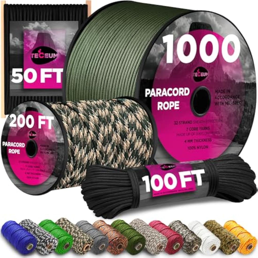 TECEUM 750 lb Paracord – Type IV Nylon Utility Rope for Camping & Survival