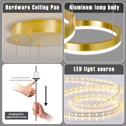 Mikeru 3-Ring LED Pendant Light | Gold Dimmable Minimalist Chandelier