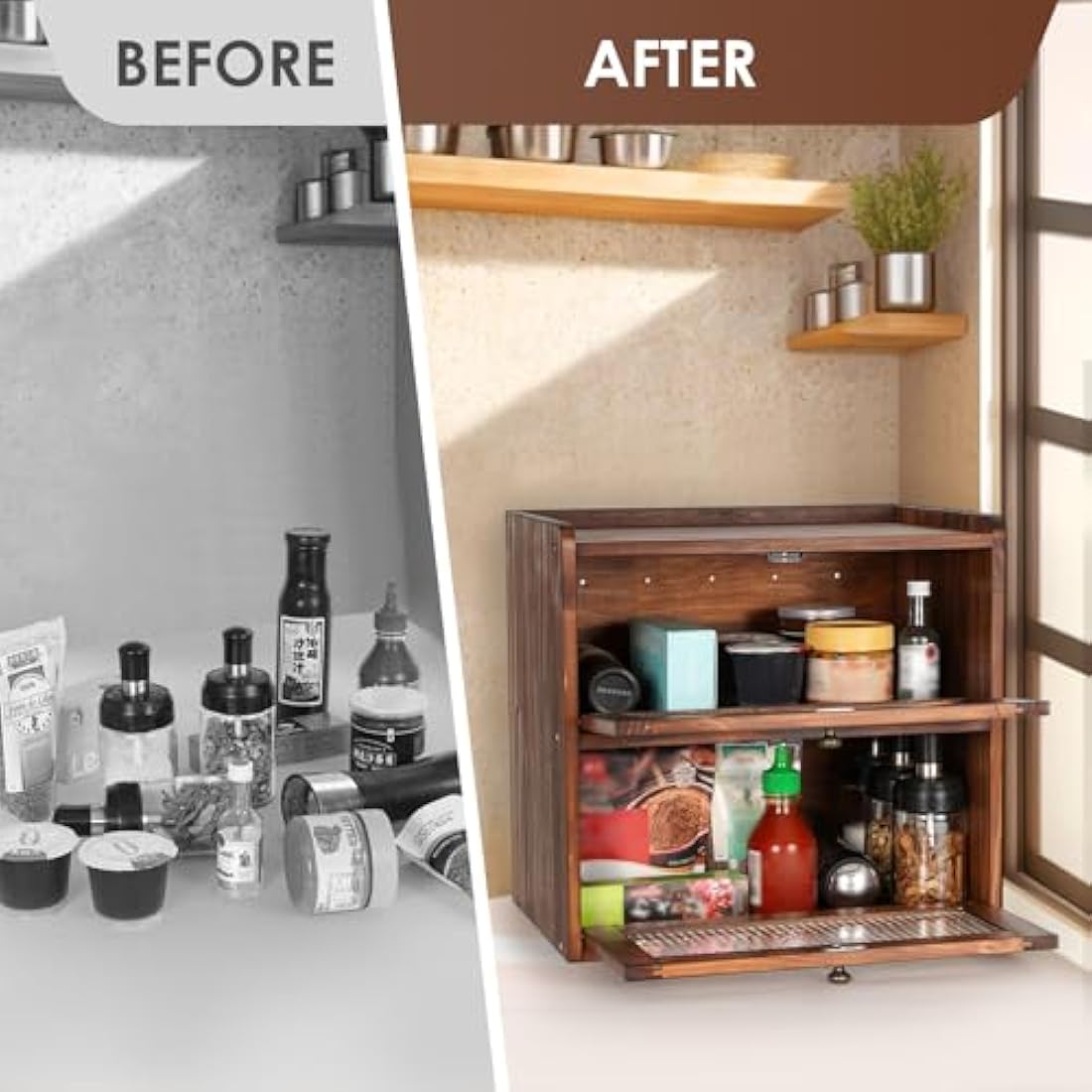 GUUSII HOME Wooden Bread Bin – 2-Tier Large Kitchen Countertop Storage Box