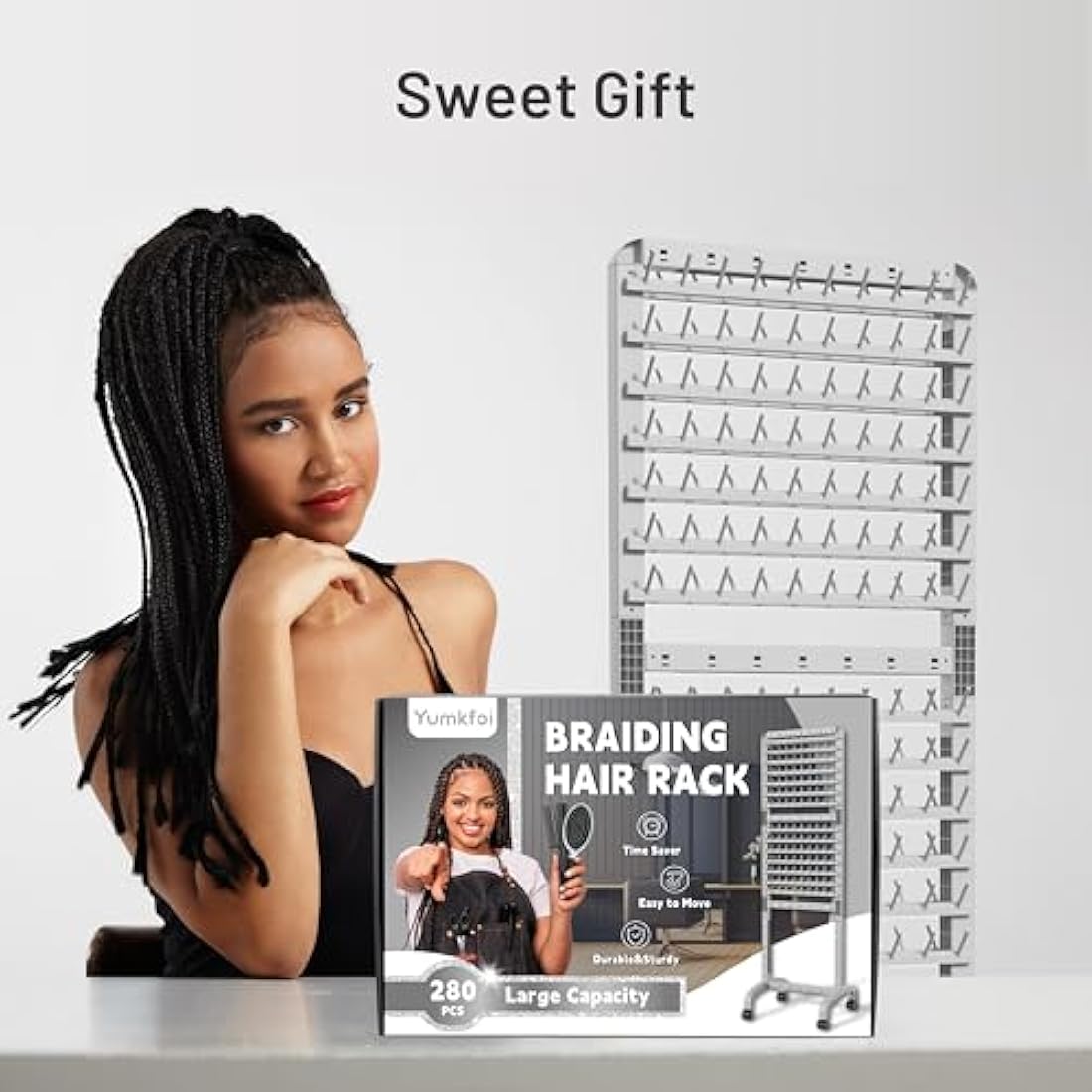 Jolof Store 280 Pegs Braiding Hair Rack – Adjustable 2-Sided Stand with Wheels