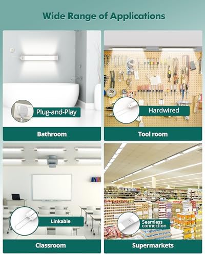 KUKUMAO 5FT LED Batten Light – 45W 6000K IP66 Waterproof Linkable Shop Light