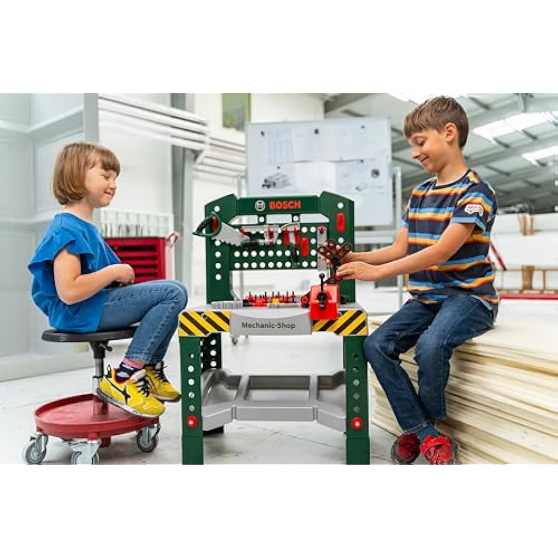 Theo Klein Bosch Workbench Toy Set with 77 Parts – Kids Tool Station