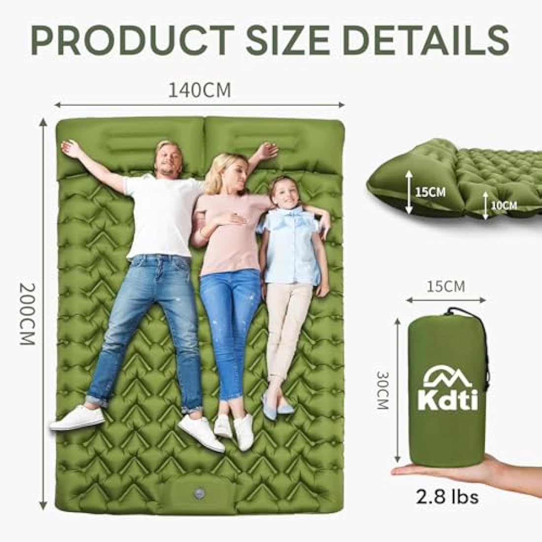 Kdti Double Sleeping Pad | 10cm Thick Inflatable Camping Mat for 2 Persons