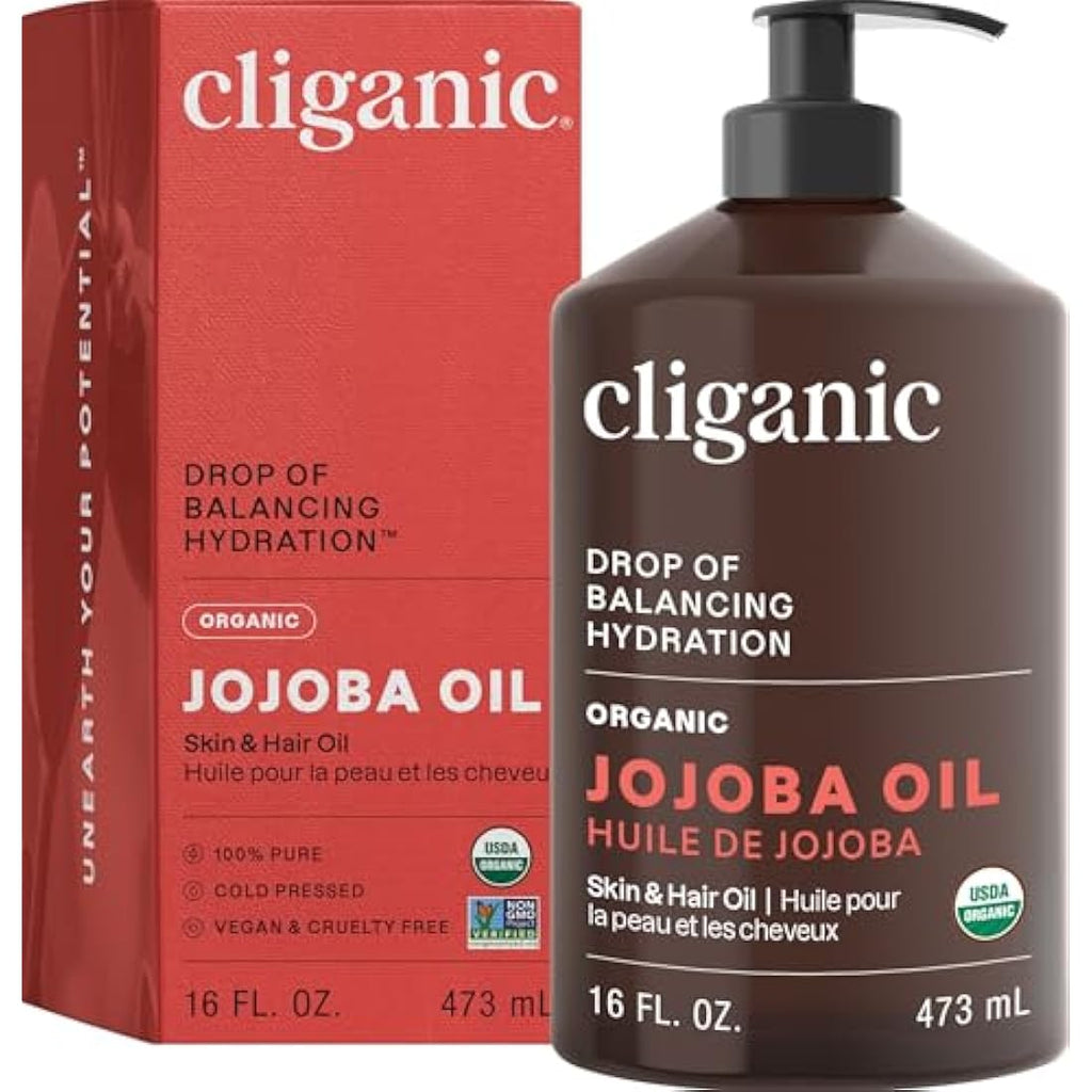 Cliganic Organic Jojoba Oil – 100% Pure Cold Pressed Carrier Oil, 473ml