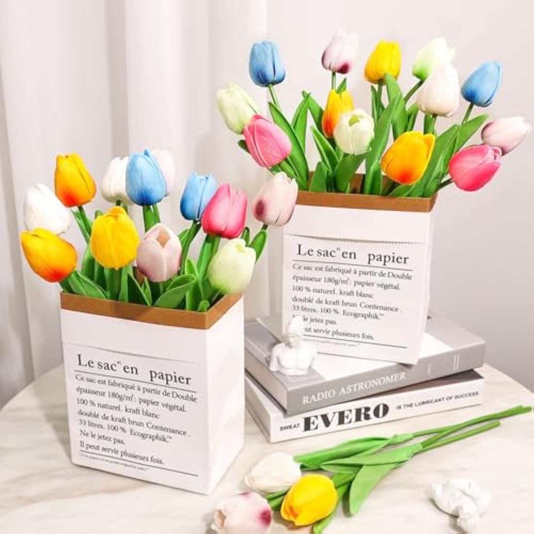 Beferr 14 Pcs Realistic Artificial Tulips | Mixed Color Faux PU Flowers