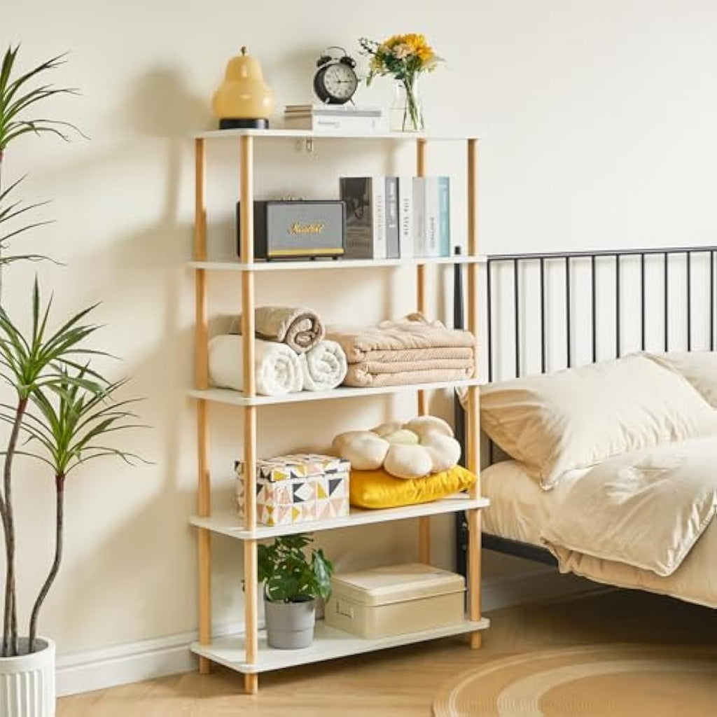 IBUYKE 5-Tier Wooden Open Bookcase | Modern White Storage Display Shelf