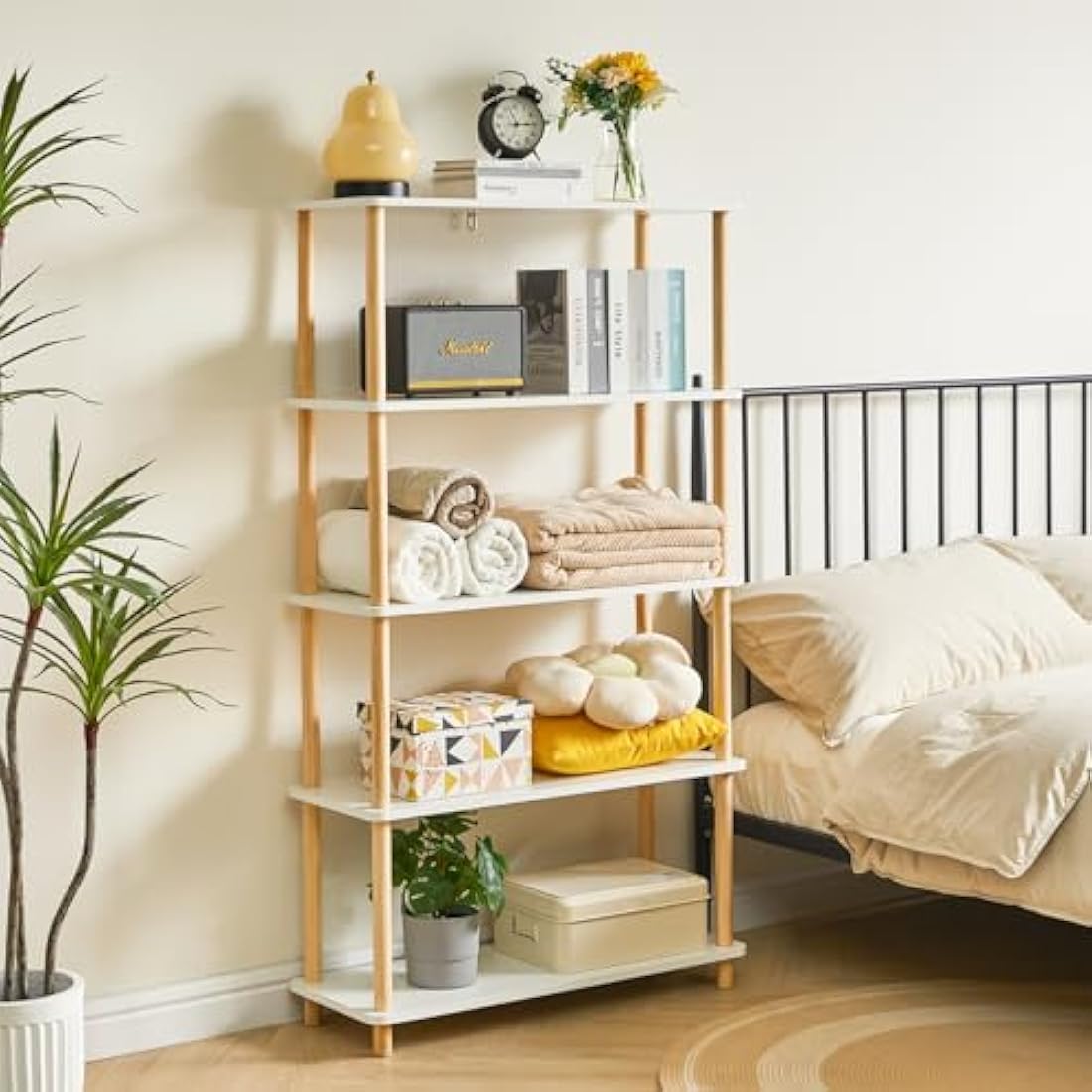 IBUYKE 5-Tier Wooden Open Bookcase | Modern White Storage Display Shelf