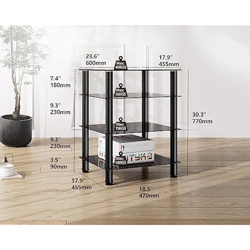 FITUEYES 4-Tier HiFi Rack | Black Tempered Glass AV Media Stand