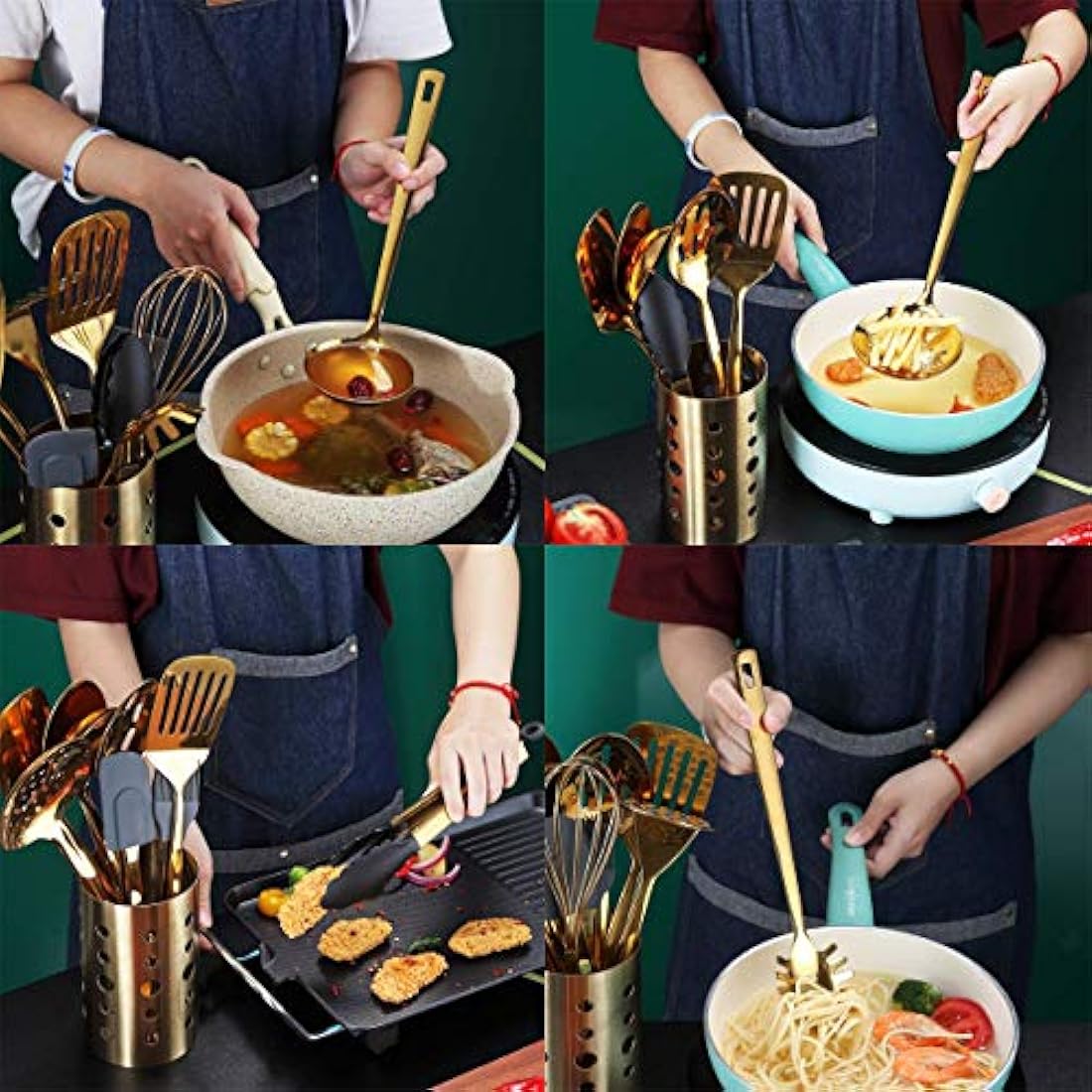 Berglander Gold Kitchen Utensils Set | 13-Piece Stainless Steel Cookware