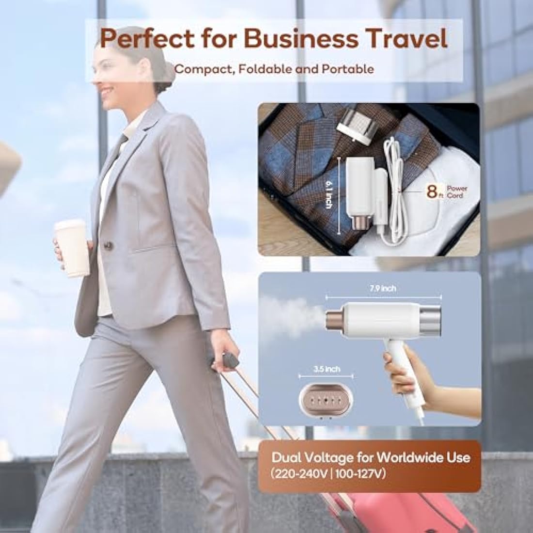 Newbealer Dual Voltage Travel Clothes Steamer – 1200W Portable Garment Iron