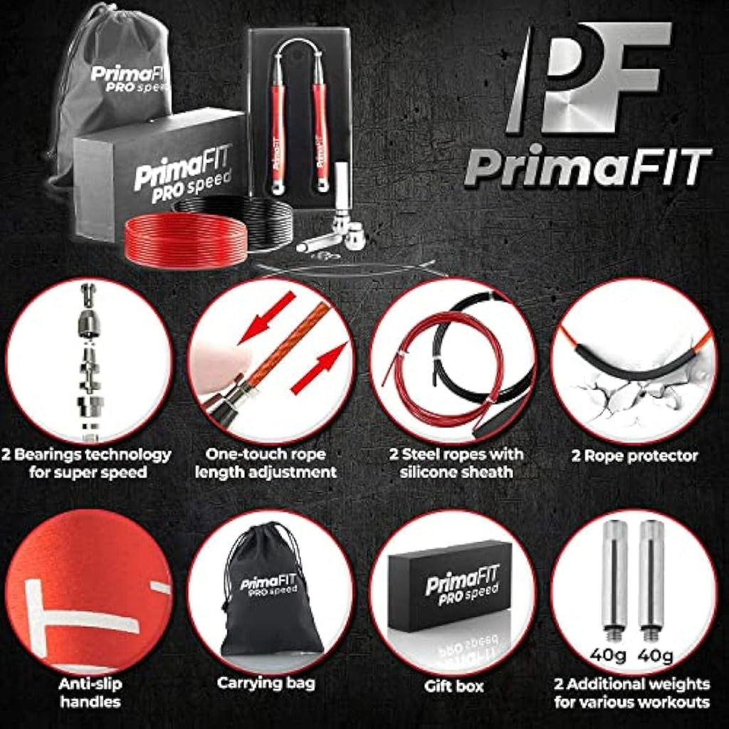 PrimaFIT Pro Weighted Speed Skipping Rope – Adjustable Self-Locking Jump Rope