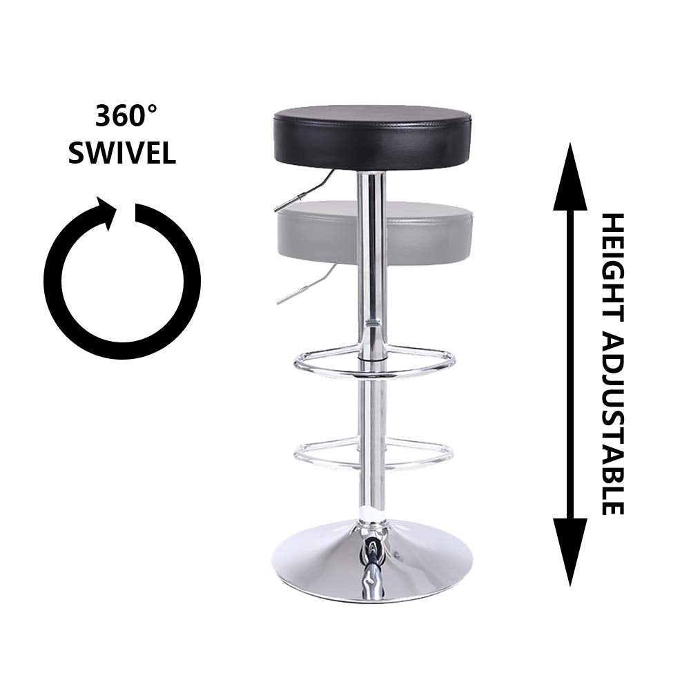 KKTONER Round Swivel Bar Stool - Adjustable PU Leather Backless Chair