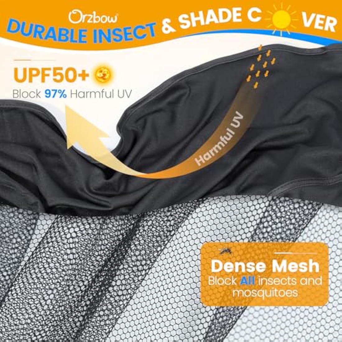 Orzbow Universal Pram Mosquito Net | UPF 50+ Sun Shade & Mesh Cover