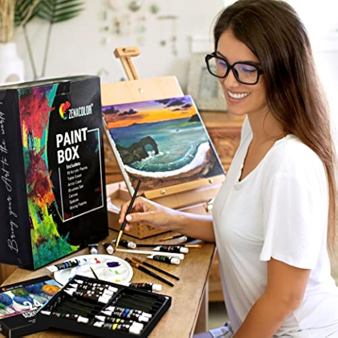 Jolof Store Acrylic Paint Set - 35pc Artist Kit with Wood Easel Box