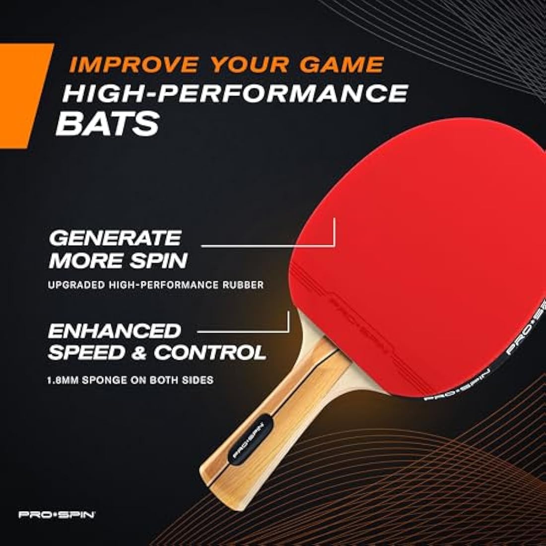 PRO SPIN Table Tennis Bat Set - 1.8mm Sponge Rackets with 3-Star Balls