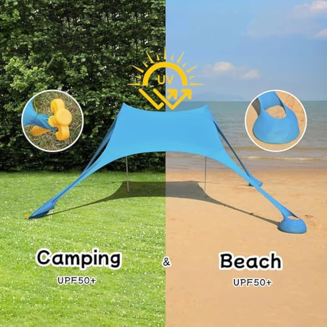 Jolof Store Beach Shade Tent – 4-5 Person Portable UV Sunshade, Blue