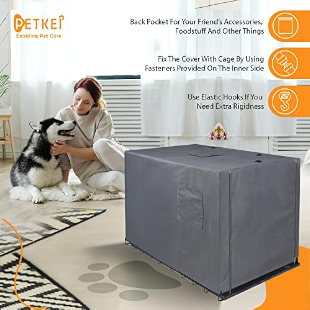 PETKEI Dog Crate Cover – 48 Inch Waterproof 600D Oxford Cage Cover