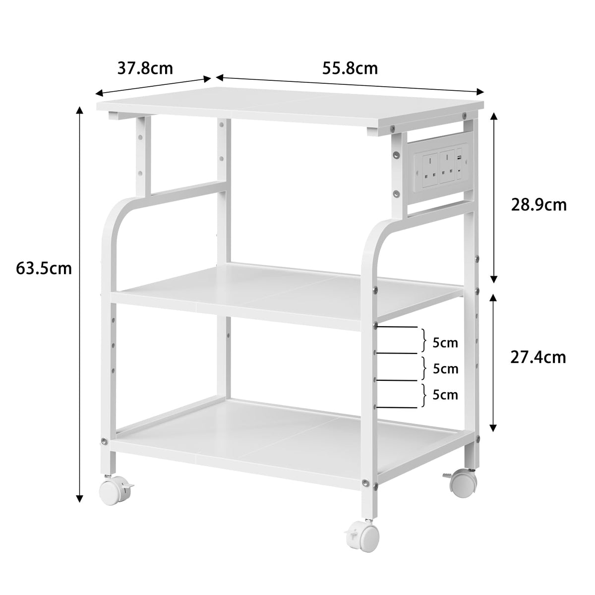 OYRREU 3-Tier Rolling Printer Stand with Outlets for Home, Office, White - image 5