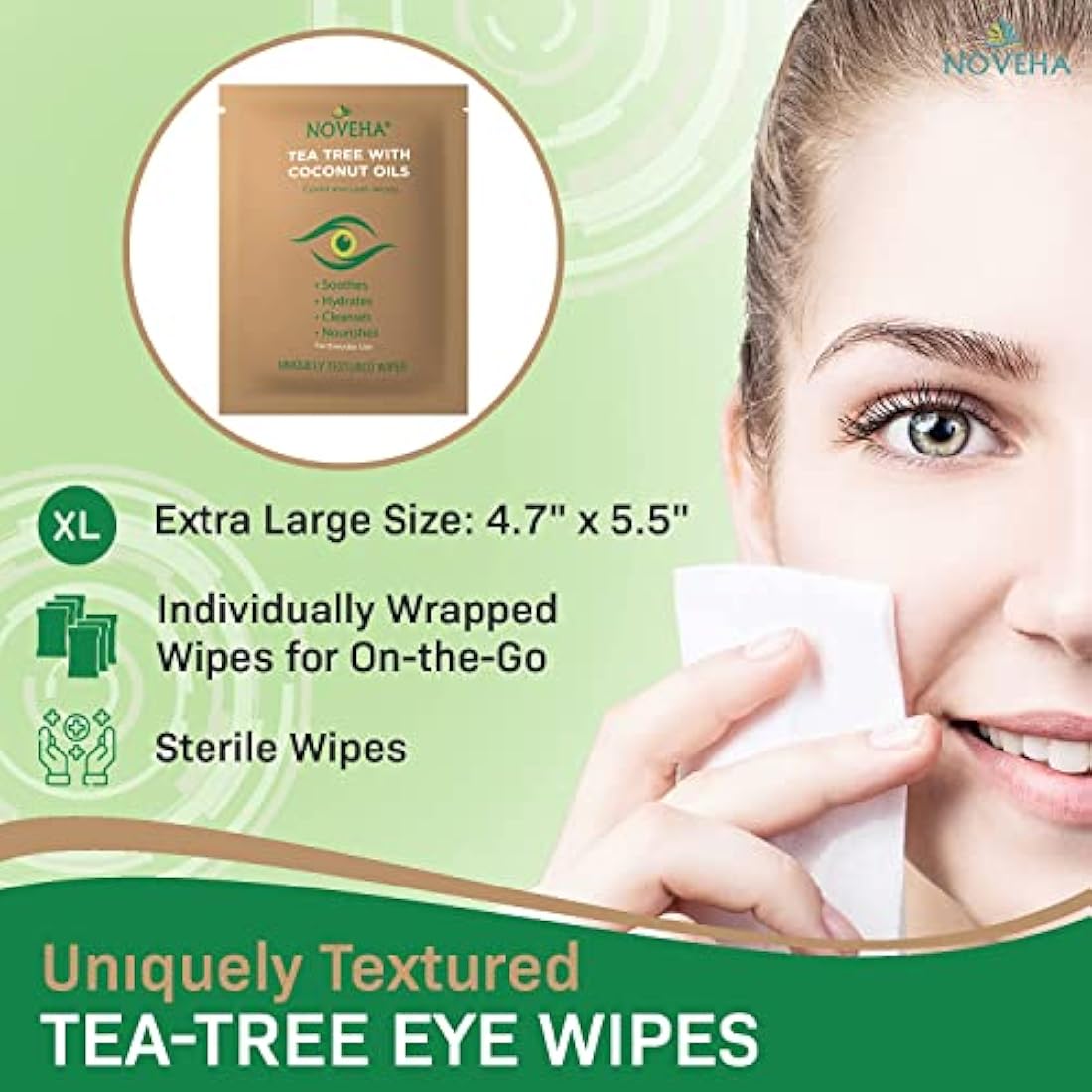 NOVEHA Tea Tree Eyelid & Lash Wipes - Blepharitis & Demodex Relief - 120ct