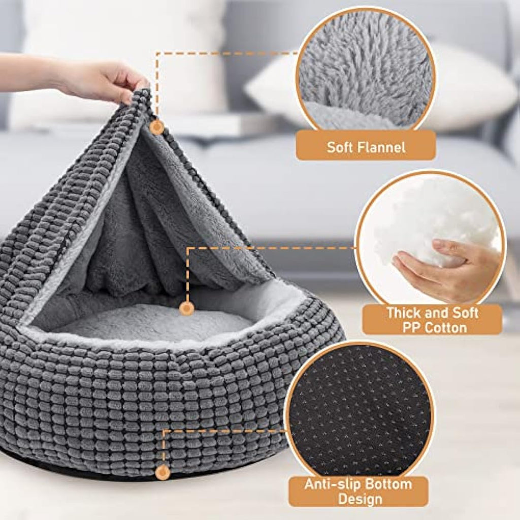 JOEJOY Calming Donut Dog Bed – Washable Hooded Pet Cave for Cats