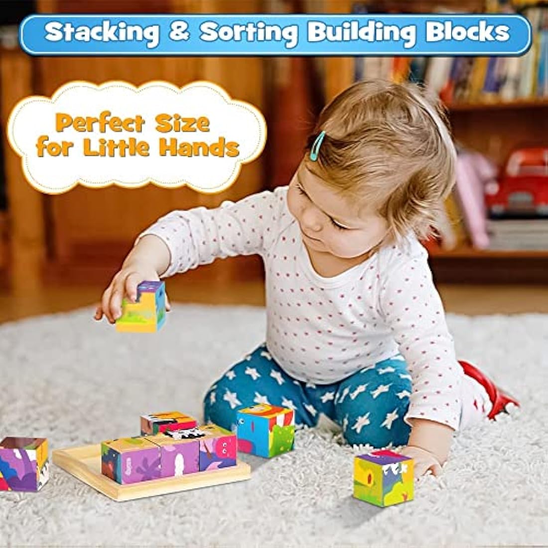 Japace 6-in-1 Wooden Animal Cube Puzzle – Montessori Toy for Toddlers