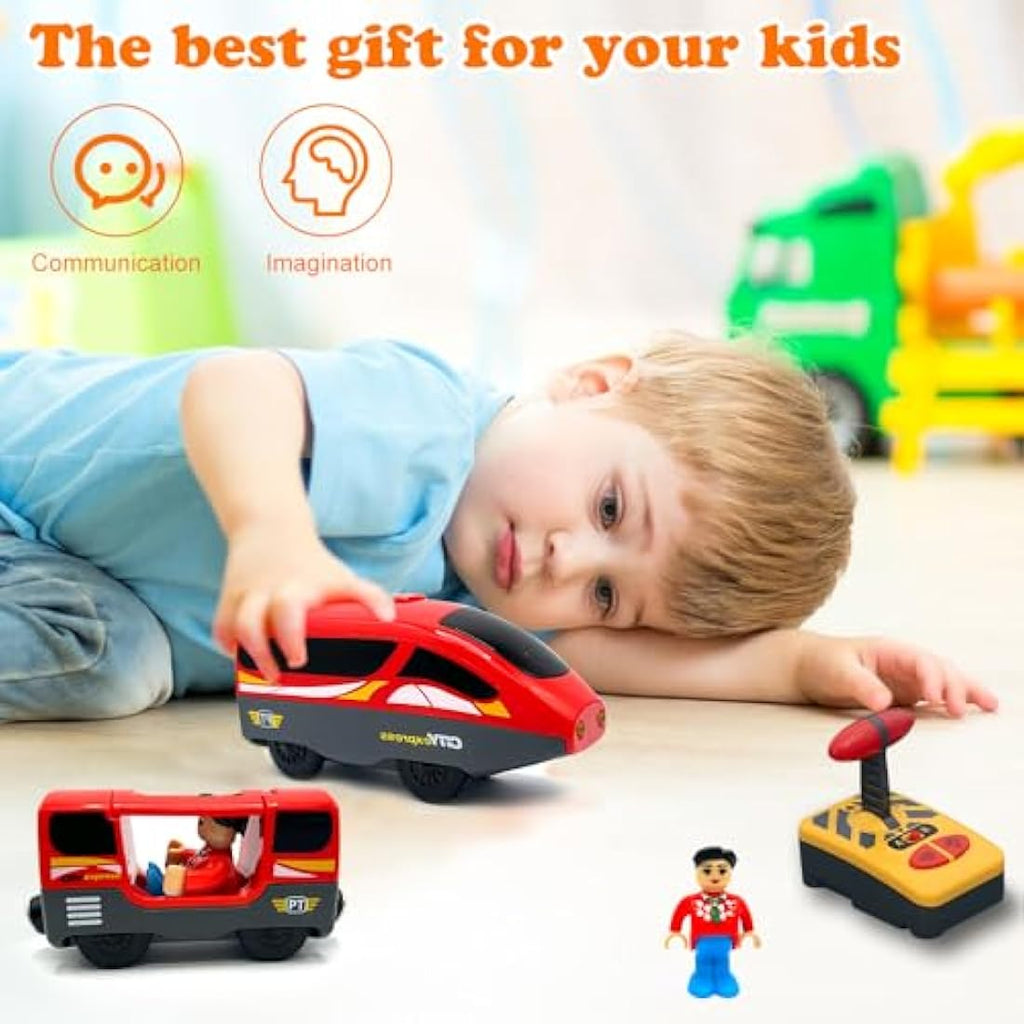 Jolof Store Electric Magnetic Train Toy for Wooden Tracks – 4 Piece Set