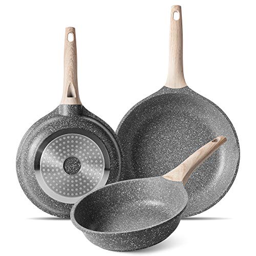 ZUOFENG Non-Stick Granite Frying Pan Set | 3-Piece Induction Cookware
