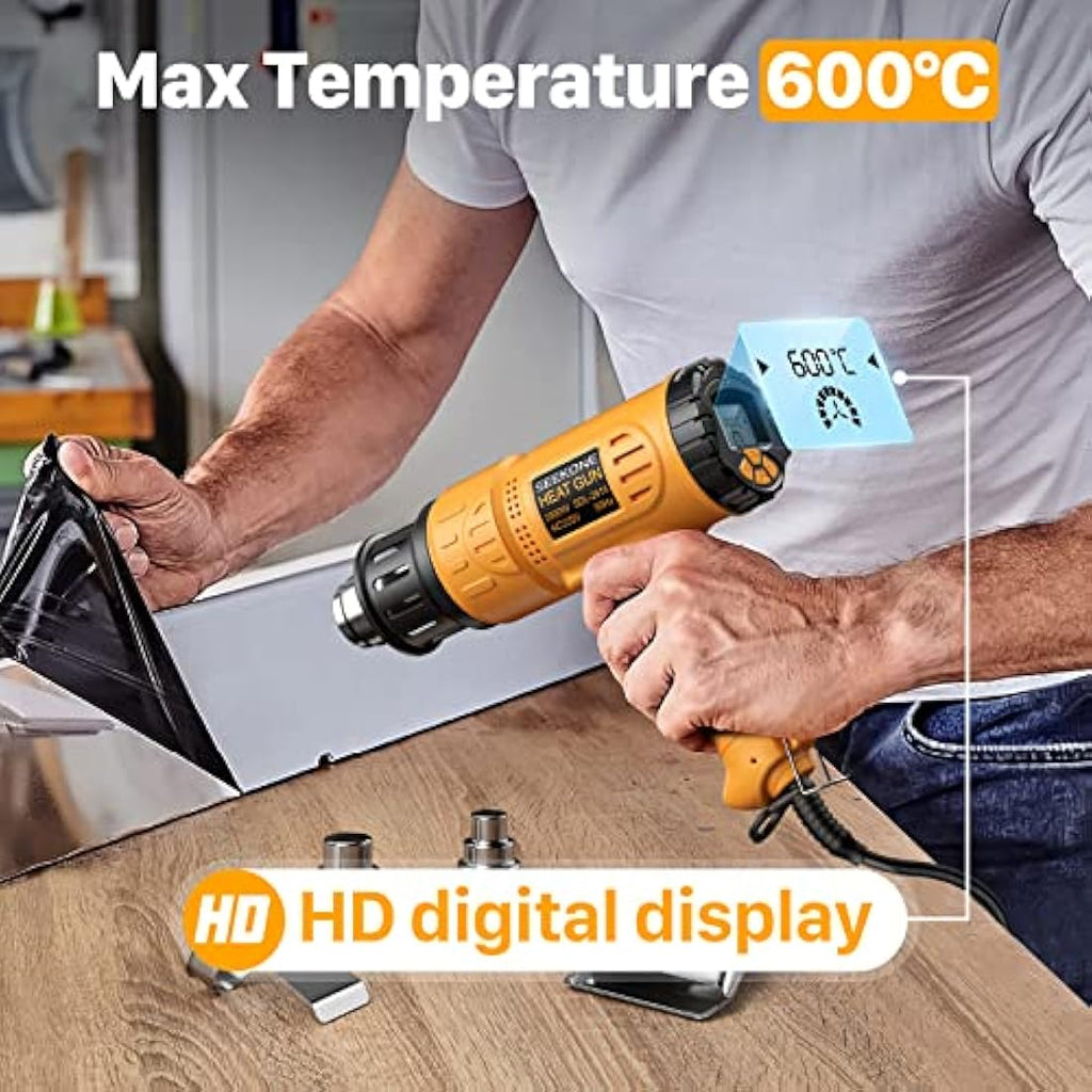 SEEKONE 2000W Digital Heat Gun | Variable Temp 50-600℃ LCD Display