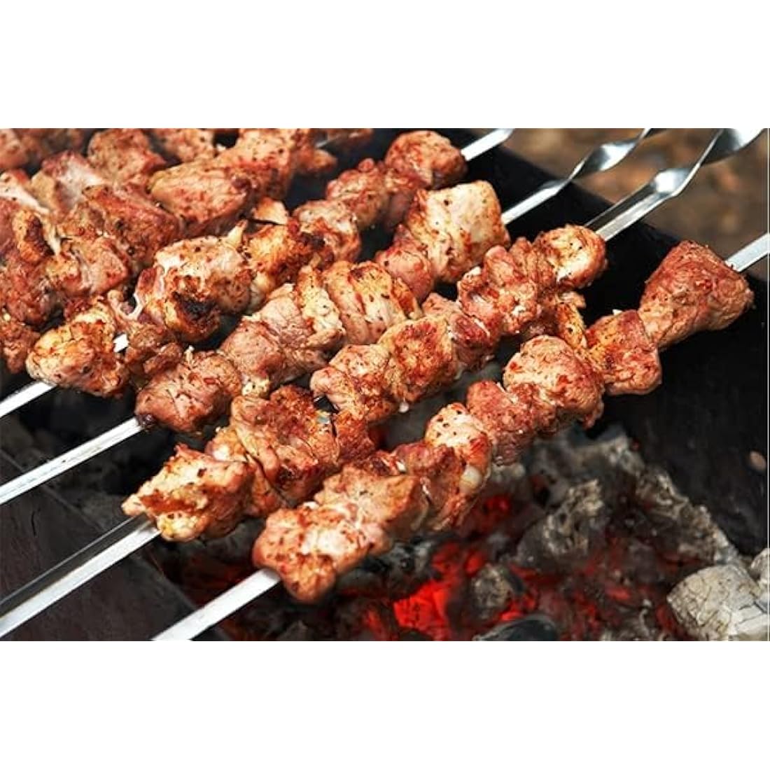 IMEEA Flat Kebab Skewers – 16.5in Stainless Steel BBQ Set with Wood Handle