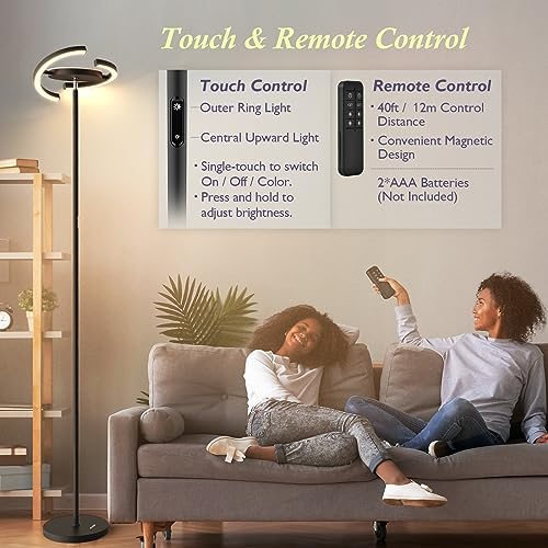 FIMEI LED Floor Lamp - Modern Saturn Ring Dimmable Uplighter with Remote