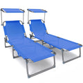 VOUNOT Folding Sun Loungers Set of 2 | Reclining Textilene Sunbeds - Blue