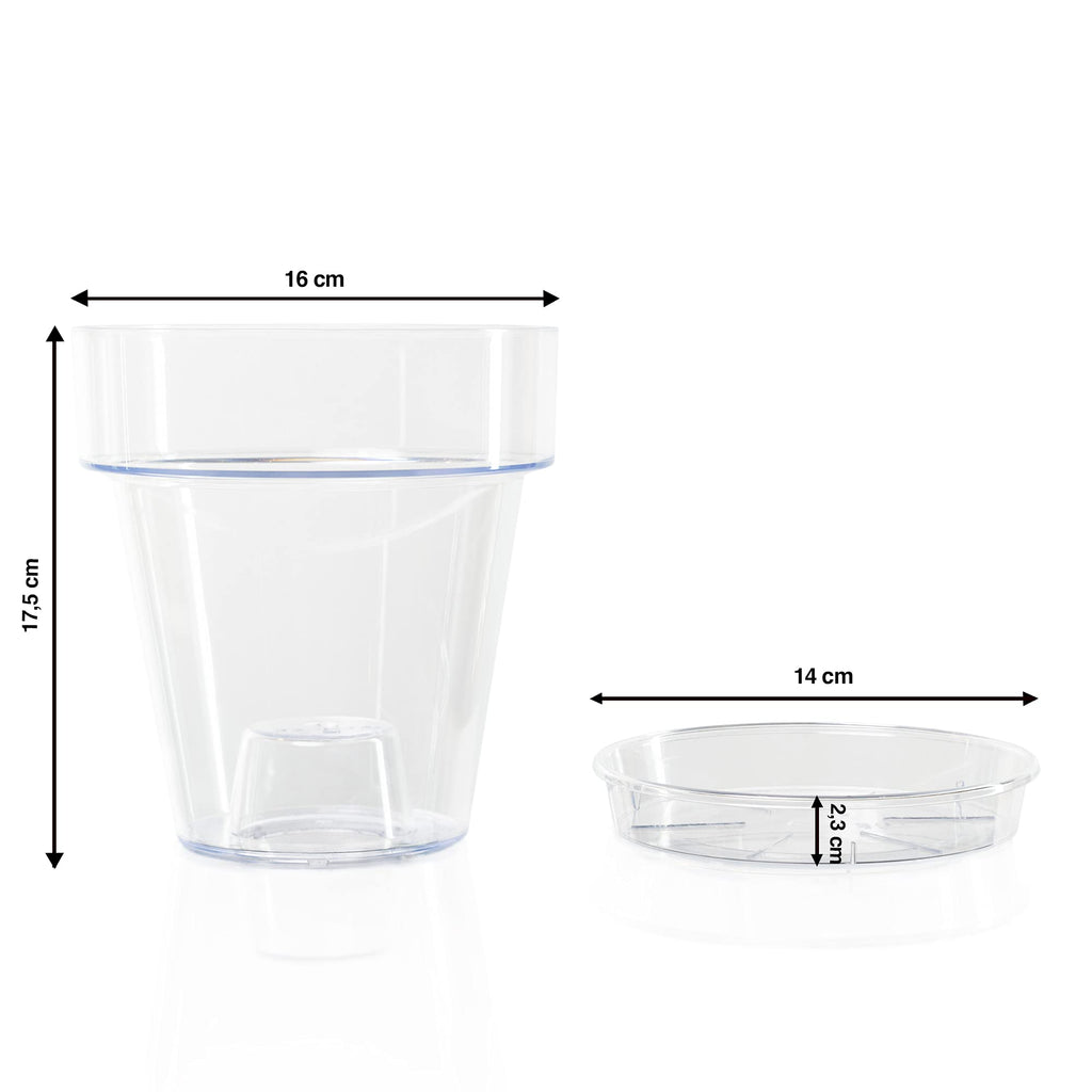 Kalapanta Clear Plastic Orchid Pot with Drainage Holes and Saucer - 16cm