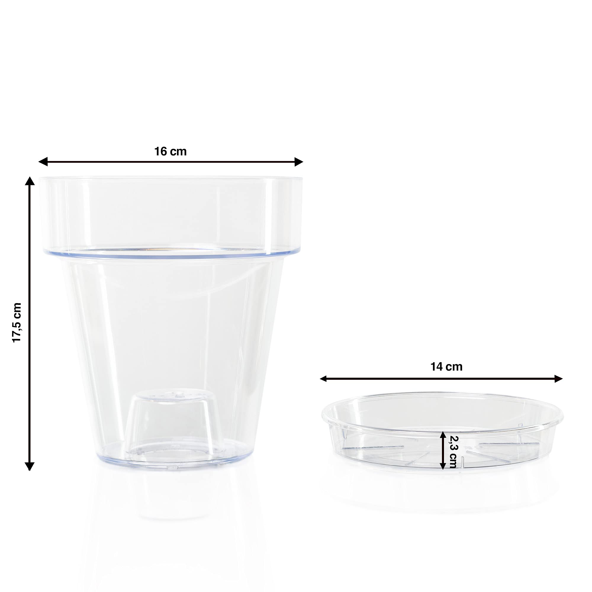 Kalapanta Clear Plastic Orchid Pot with Drainage Holes and Saucer - 16cm