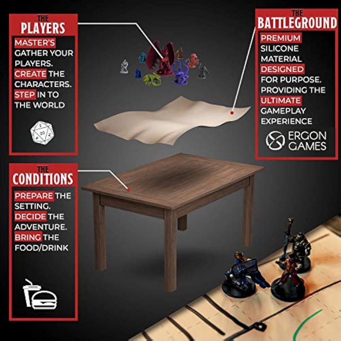DND Battle Grid Mat – 36x24 Silicone Square & Hex Game Map