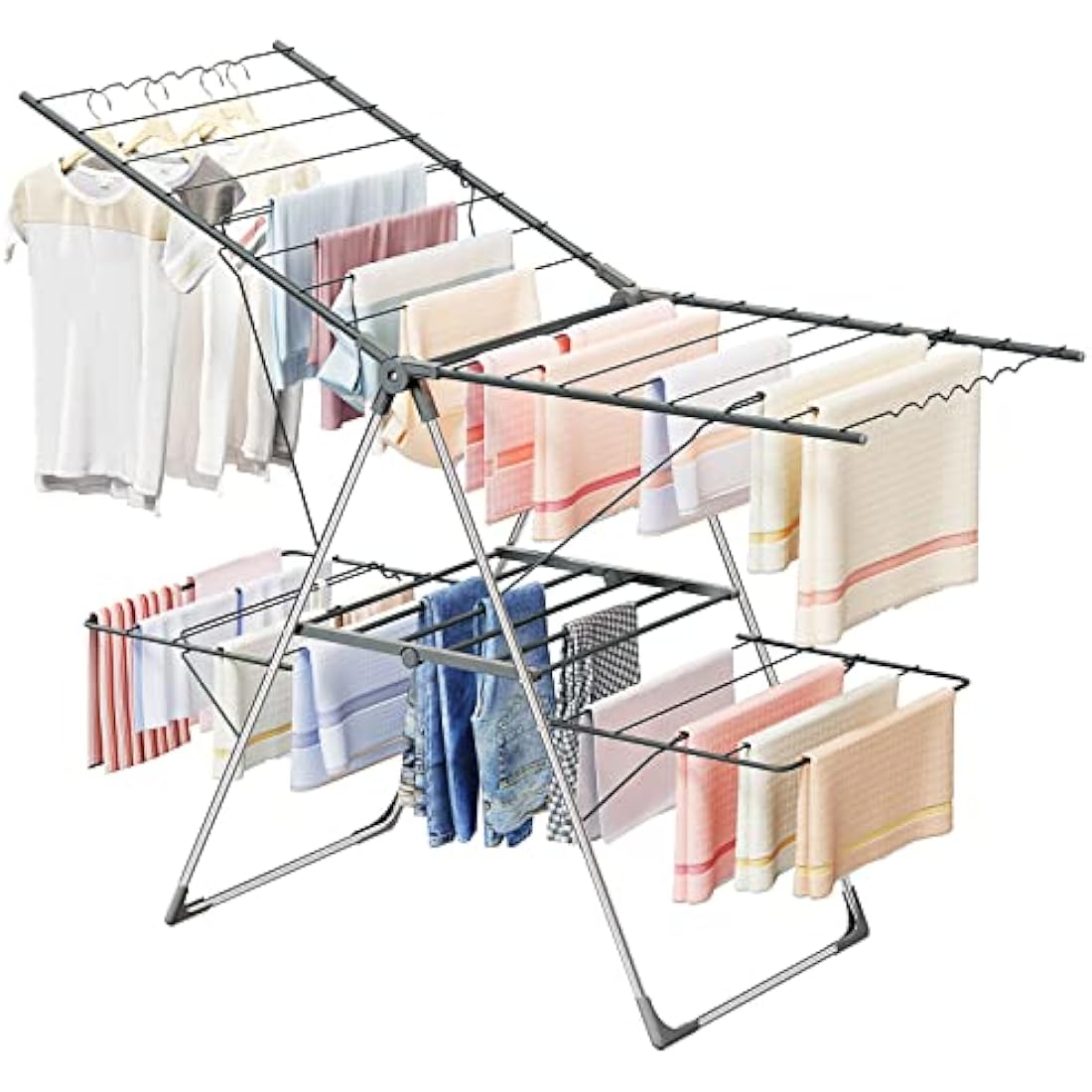 Innotic 2-Level Foldable Clothes Drying Rack | Stainless Steel Airer - Grey