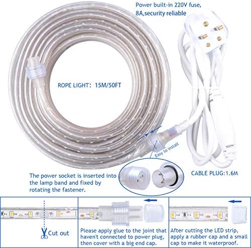 Jolof Store 52.5ft Warm White LED Rope Lights – Waterproof & Connectable