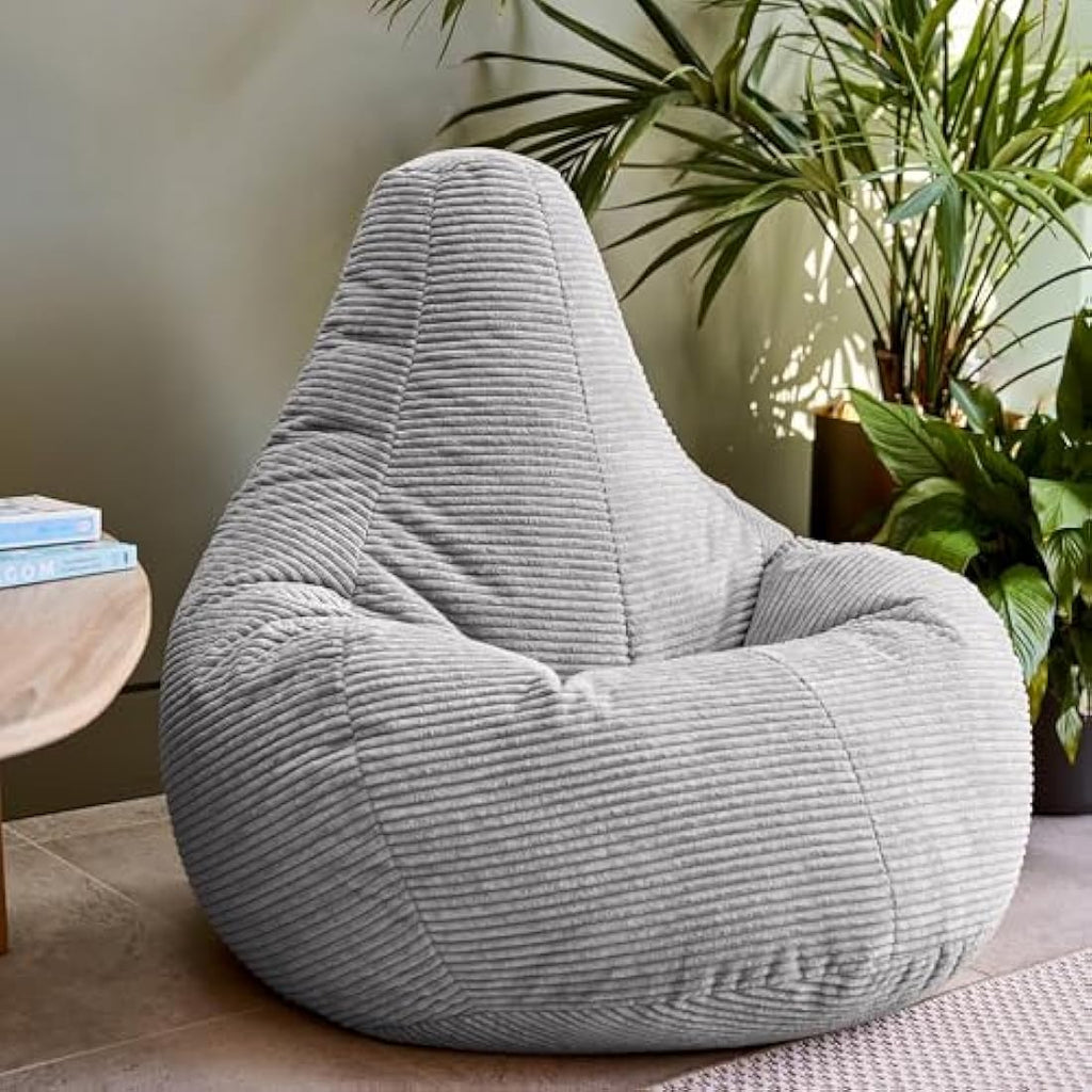 Icon Dalton Corduroy Recliner Bean Bag Chair - Grey Large Adult Seat