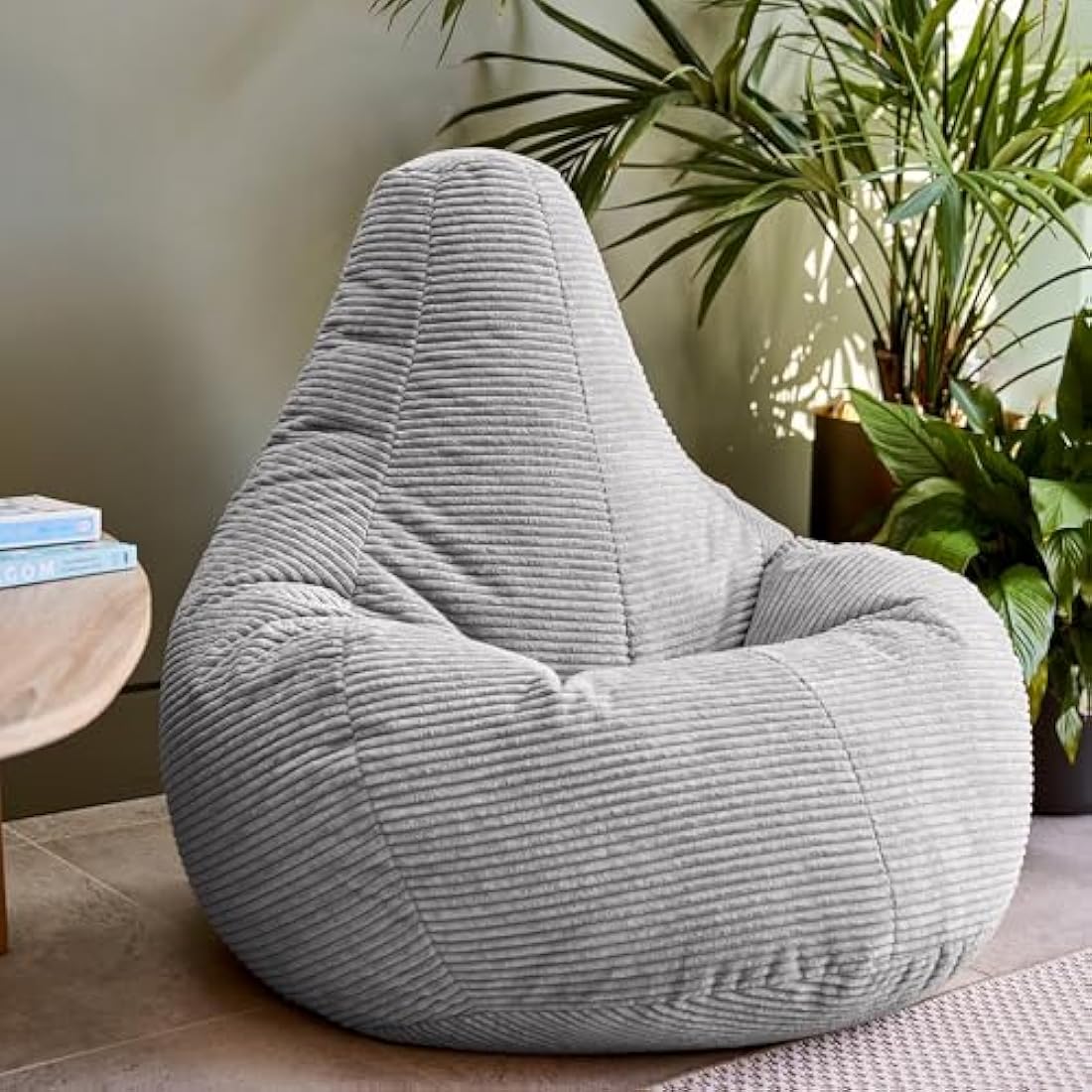 Icon Dalton Corduroy Recliner Bean Bag Chair - Grey Large Adult Seat