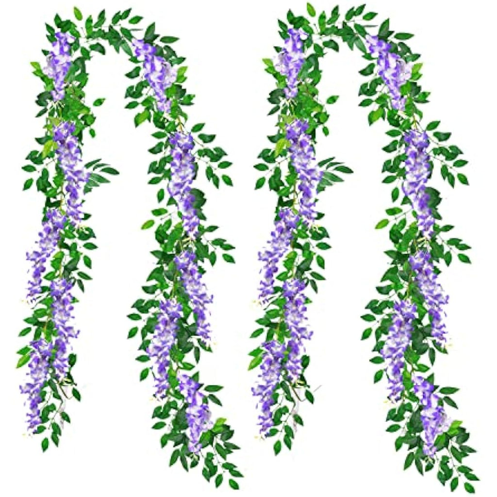 MOTONG Artificial Wisteria Vines – 2 Pcs 7ft Fake Flower Garland (Purple)