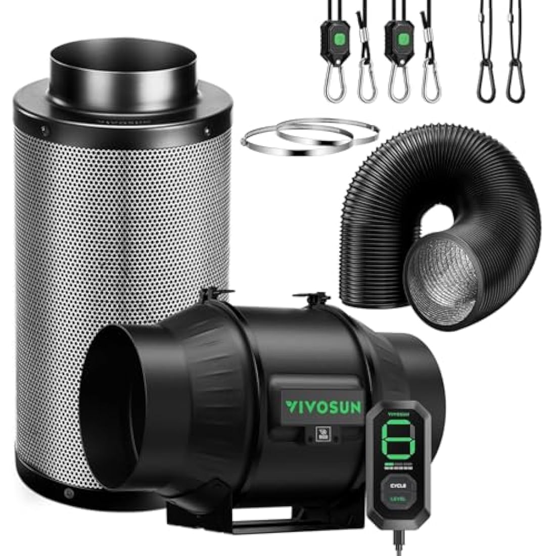 VIVOSUN AeroZesh T6 6" Inline Duct Fan & Carbon Filter Grow Tent Ventilation