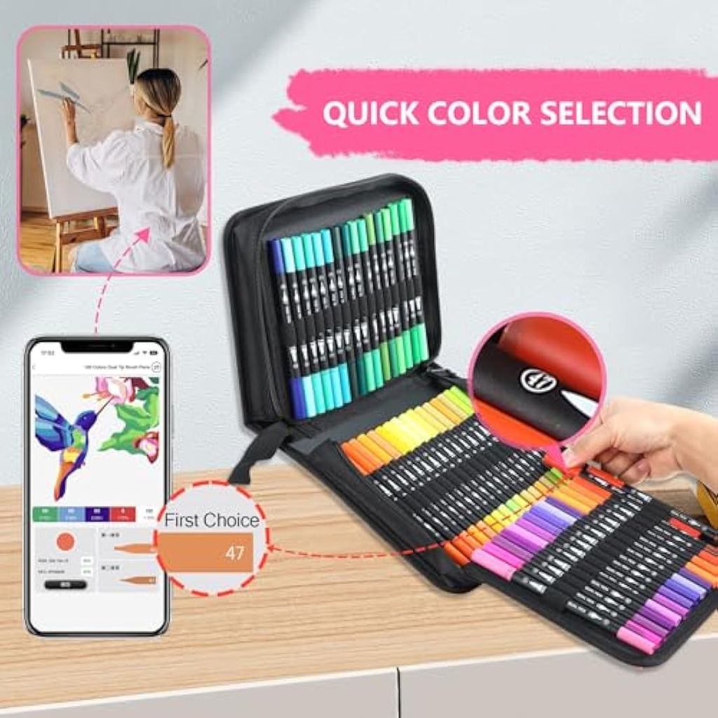 AEDAGA 100 Dual Tip Colouring Pens | Brush Art Markers for Calligraphy