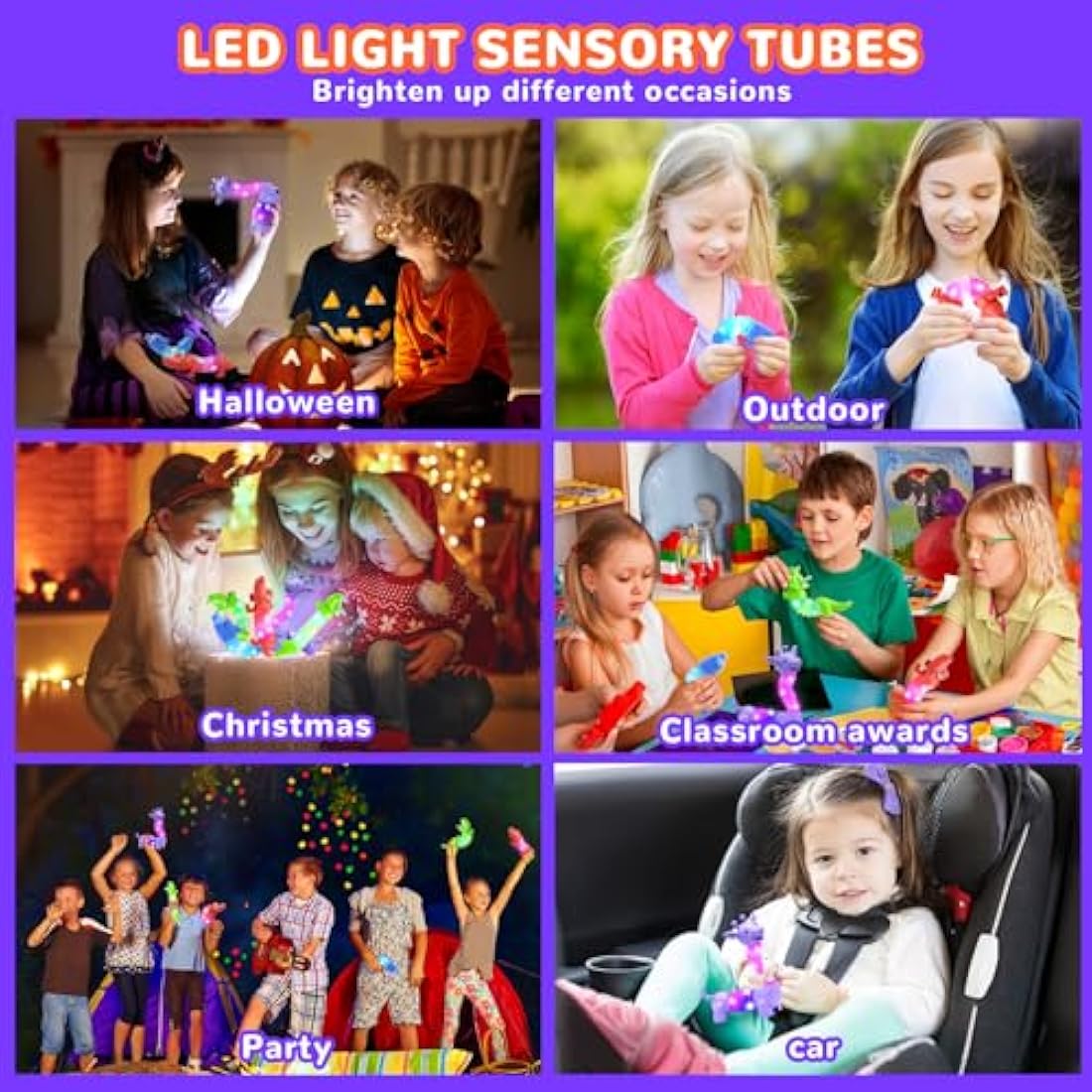 DELEE LED Animal Pop Tubes – 4-Pack Sensory Fidget Toys for Kids