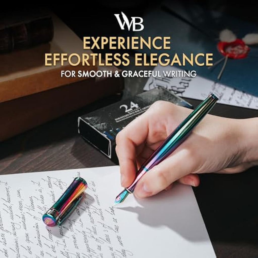 Wordsworth & Black Fountain Pen Set – 18K Gilded Nib with 24 Ink Refills