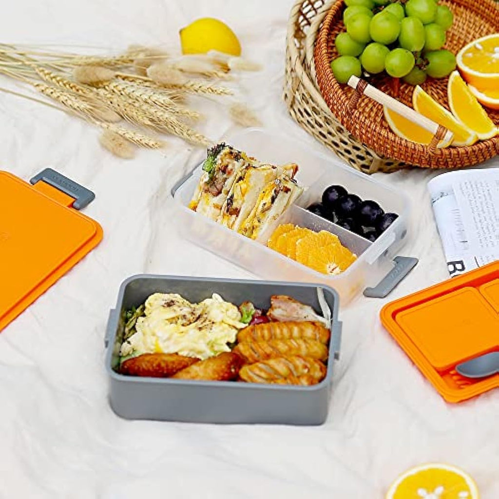 Linoroso 3-Compartment Bento Lunch Box with Utensils – Lava Orange