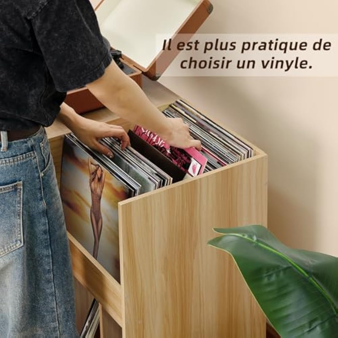 Large Wooden Record Player Stand – Vinyl Storage for 300 Albums