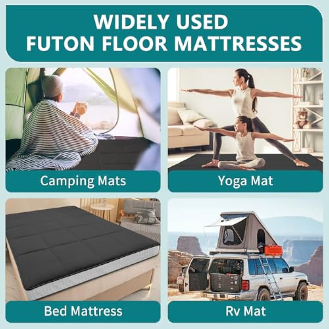 SUNYRISY Japanese Futon Floor Mattress – Memory Foam Foldable Bed, Black