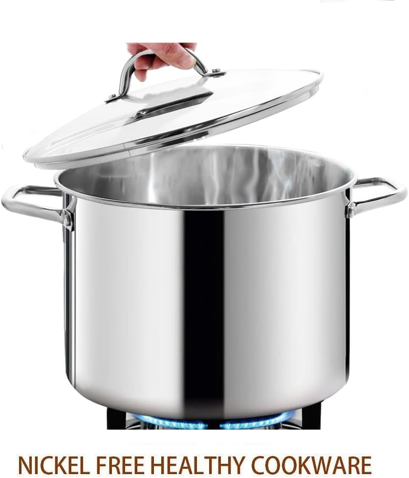 HOMICHEF 12QT Nickel Free Stainless Steel Stock Pot with Glass Lid